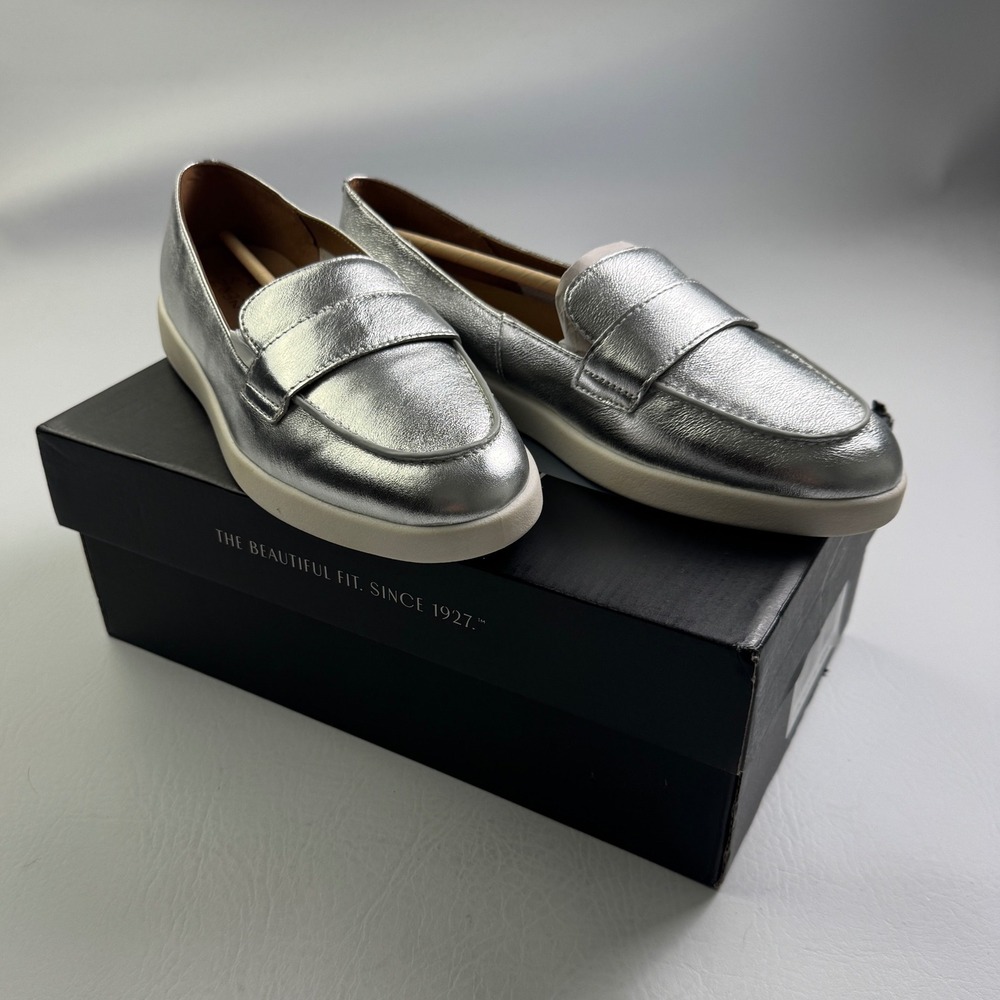 Naturalizer Karis Silver Metallic Leather Penny Loafer Platform Shoes Womens 9M